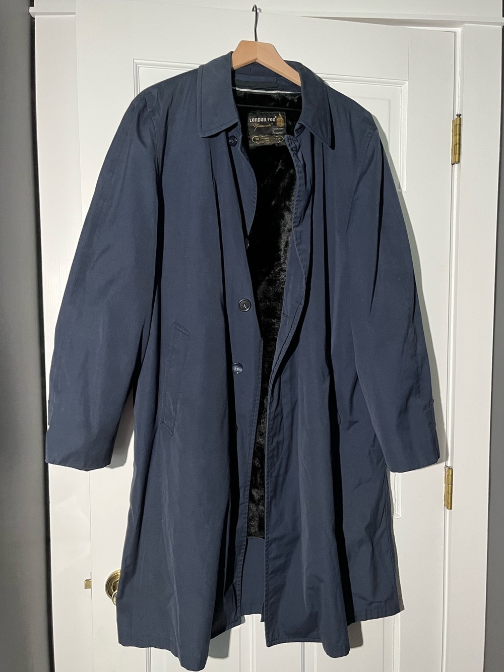 Vintage London Fog Navy Trench Coat Faux Fur Liner 44L Unisex Grandpacore